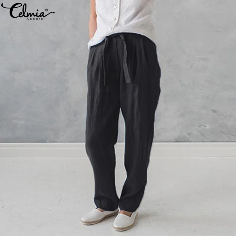 Plus Size Celmia Women Cotton Linen Harem Pants Pockets Baggy Summer Trousers Female Casual Work Office Pantalon Palazzo Pants Pants