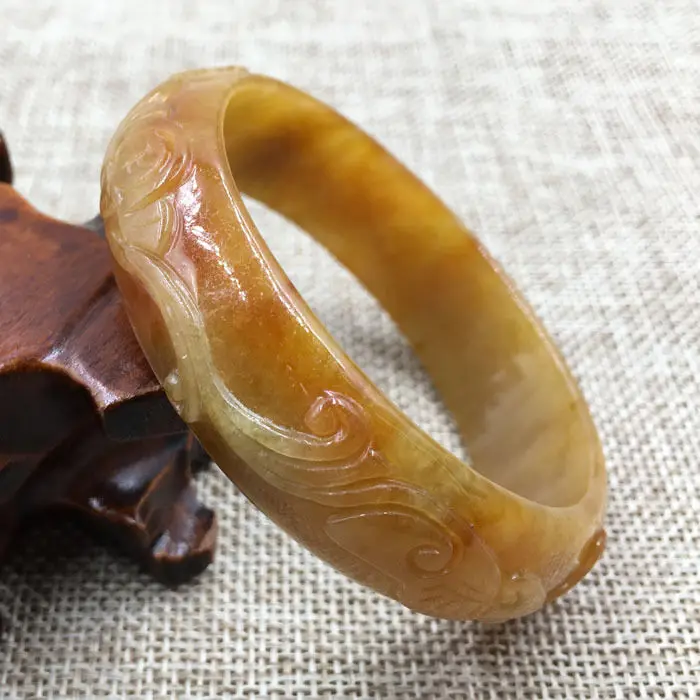 

A-5801 Vintage China Hand-carved Brown Jadeite Jade Gems Bracelet Bangle 56mm