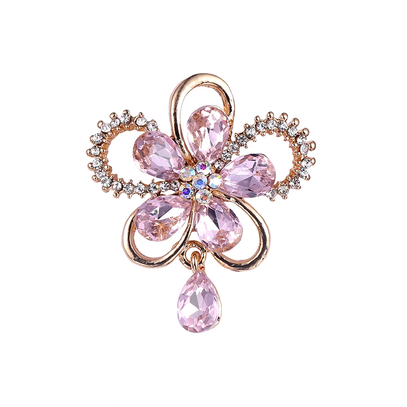 

baiduqiandu New Design Bouquet Brooches Metal Flowers Waterdrop Crystal Weddings DIY Brooch Pins For Bridal Women Best Gift