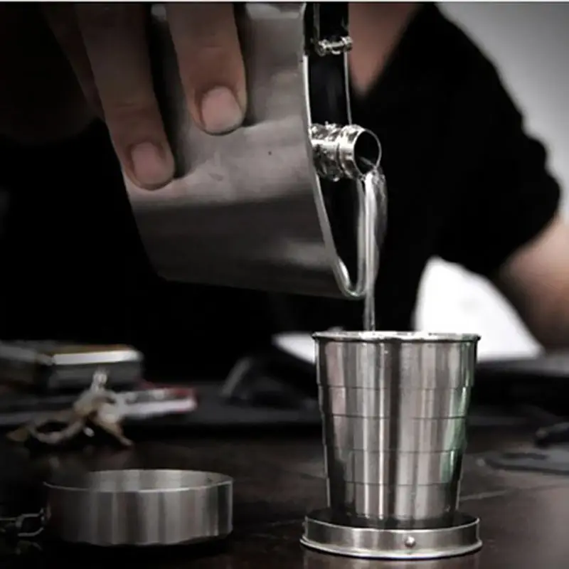 Mini Stainless Steel Portable Outdoor Travel Camping Folding Collapsible Cup Telescopic Mug With Keychain 75Ml 150Ml 240Ml (12)