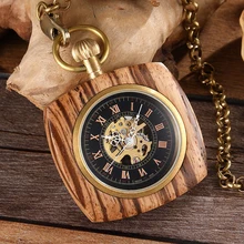 Коллекция Деревянный карманные механические часы дамы Для мужчин рука сумка с цепочкой Цепочки и ожерелья Cherry Rose деревянные часы для мужчин и женщин