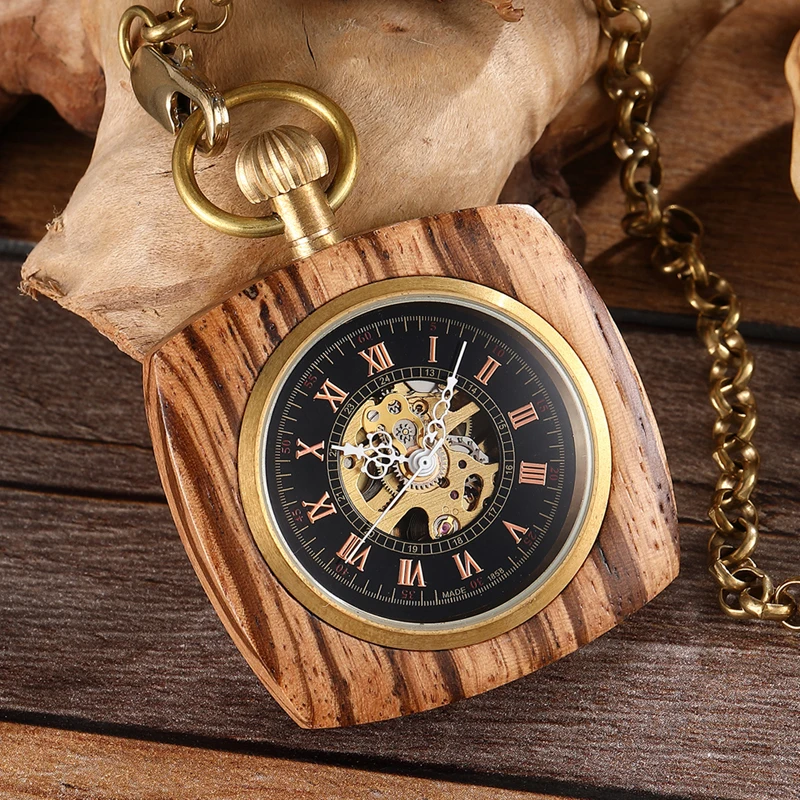 

Collection Wooden Pocket Mechanical Watch Ladies Men's Hand Wind Chain Necklace Rose Cherry Wood Watches for Men and Women
