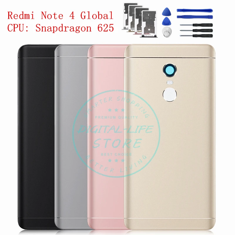 

For Xiaomi Redmi Note 4 Global Version Metal Battery Back Rear Cover Door Housing Flash Cover Replacement Repair Spare Parts