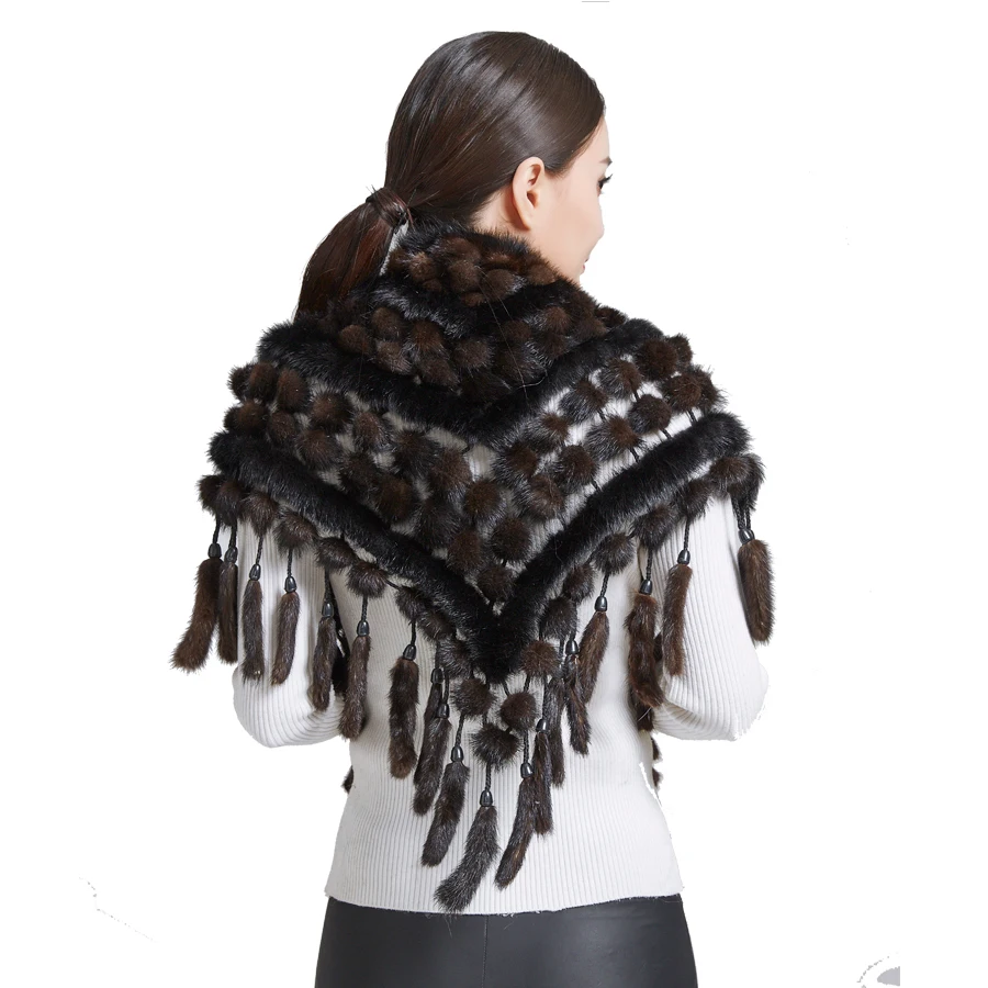 Женская шаль, шаль из натурального меха норки и шарф треугольной формы, красивая теплая