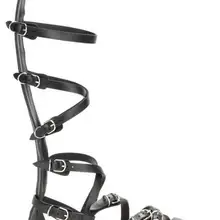 Carpaton с открытым носком сапоги до колена для женщина черный Искусственная кожа букле ремень Сандалии в гладиаторском стиле; ботинки сексуальные туфли на плоской подошве