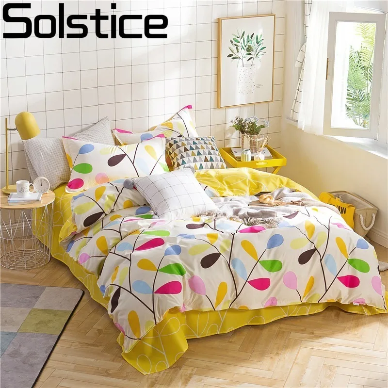 

Solstice Home Textile Yellow Colorful Bedding Set Kid Girls Linens Queen Twin Duvet Cover Pillowcase Bed Sheets Woman Bedclothes