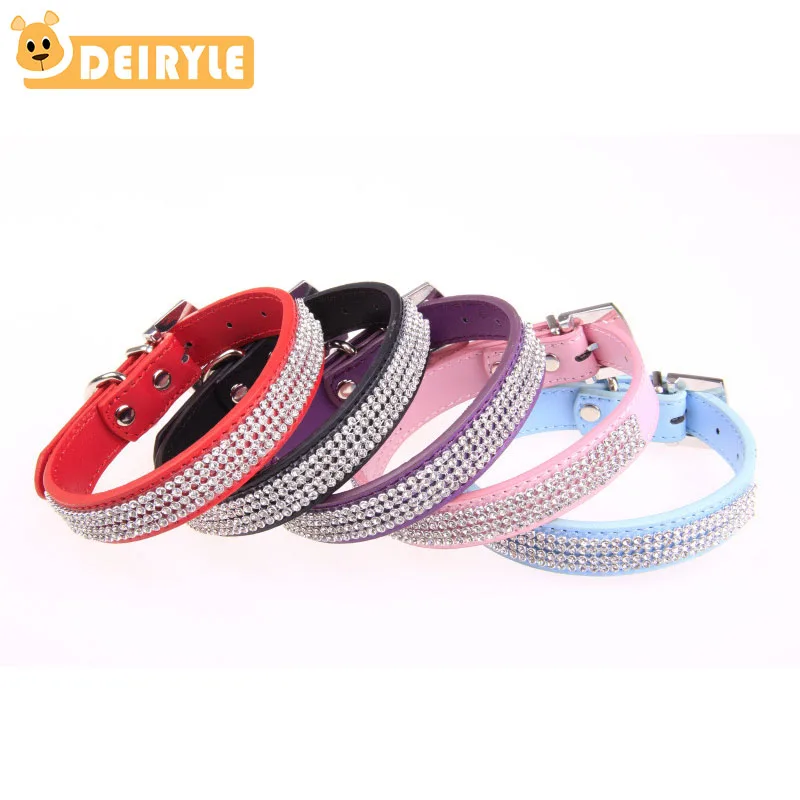 

Rhinestone Leather Dog Collar Diamonds PU Leather Dog Pet Collars with Rhinestones Buckle Adjustable Pet Collars for Dog Cat