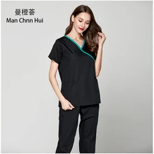 Медицинский костюм с короткими рукавами, набор стоматологических косметологов, оральных домашних животных, летний хирургический халат черного цвета для операционной