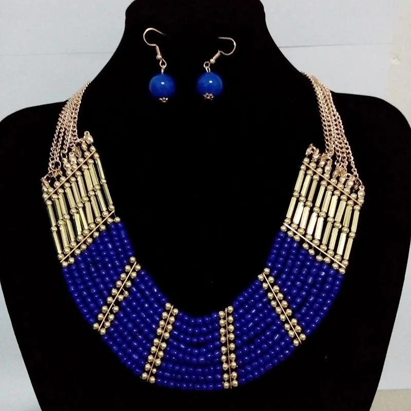 

Bohemian Ethnic Jewelry Sets Multi Layer Statement Necklace Earrings African Beads Jewelry Set for Women
