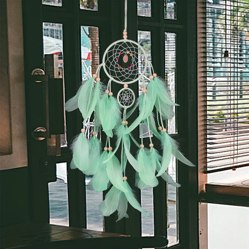 Hot Feather Dream Catcher Wind Chimes Handmade Crafts Home Decor Pink Dreamcatcher Net With Beads Hanging | Дом и сад