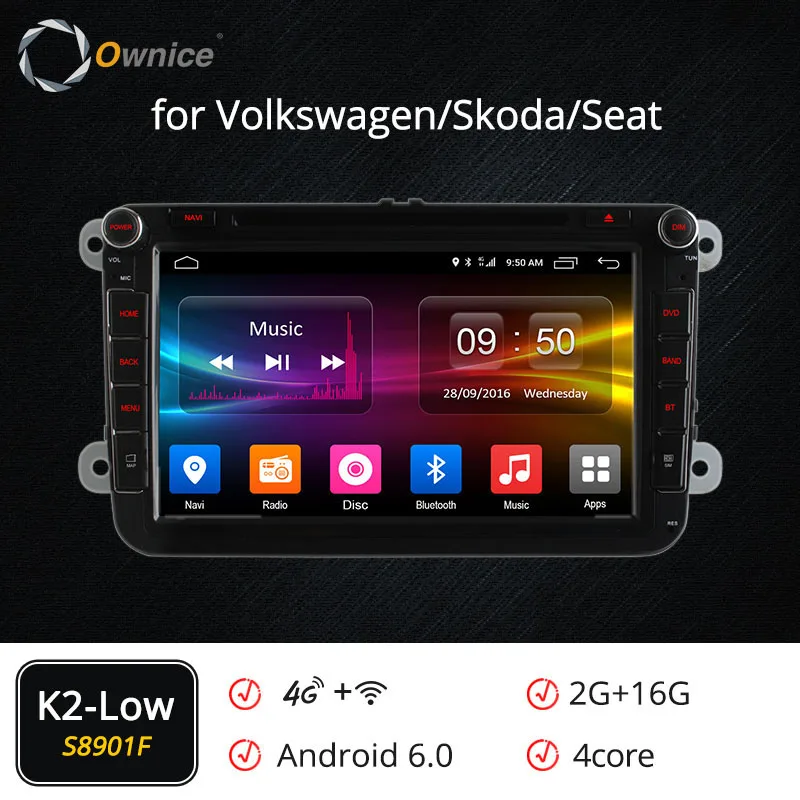 Ownice 2 Din K1 K2 Android 9,0 Восьмиядерный автомобильный dvd-плеер для Volkswagen Passat POLO GOLF Skoda Seat 4G LTE Nerwork 32GB rom - Цвет: S8901 K2-Low