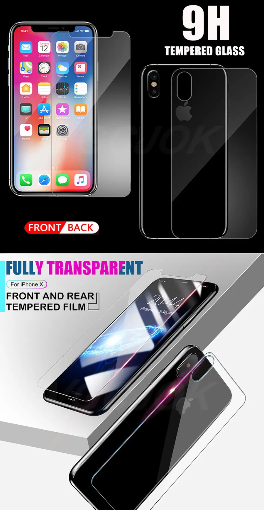 Переднее и заднее закаленное стекло для iPhone XR X XS MAX 6 6S 8 7 Plus 5 5S SE 8Plus Защитная пленка для экрана 9H Защитная стеклянная крышка
