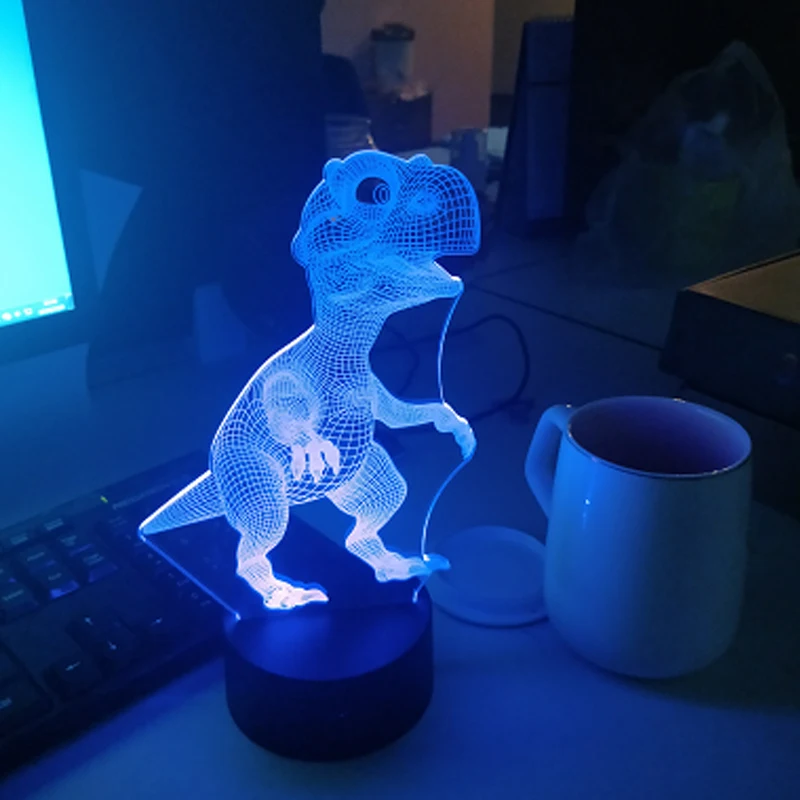 3D иллюзия динозавр огни 7 цветов LED Дистанционное управление сенсорный спальный