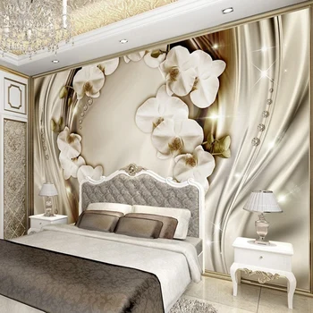 

High Quality European Style Luxury Wallpaper 3D Stereo Relief Orchid Silk Photo Wall Mural Living Room Bedroom Papel De Parede