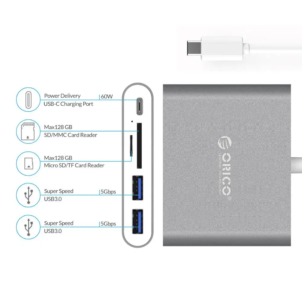 ORICO USB HUB Кабель Переходник C на HDMI RJ45 VGA Тип PD адаптер для Mac/samsung Galaxy/huawei 3 0
