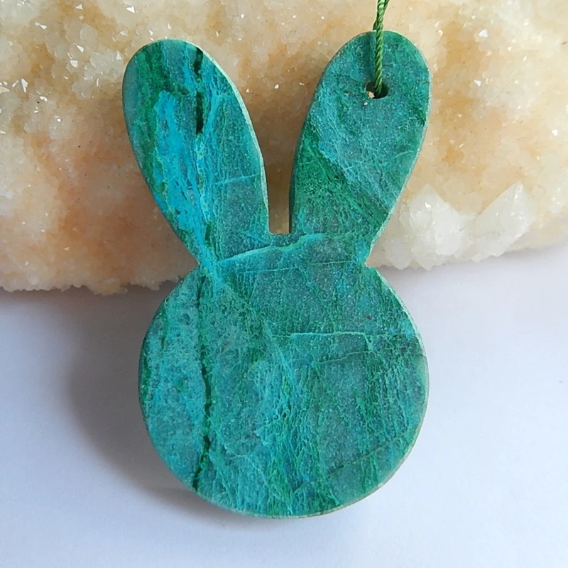 

Customer'orders!!!1Pcs Chrysocolla And 1Pcs Green Turquoise With 2Pcs Pink Opal Carved Rabbit Pendants
