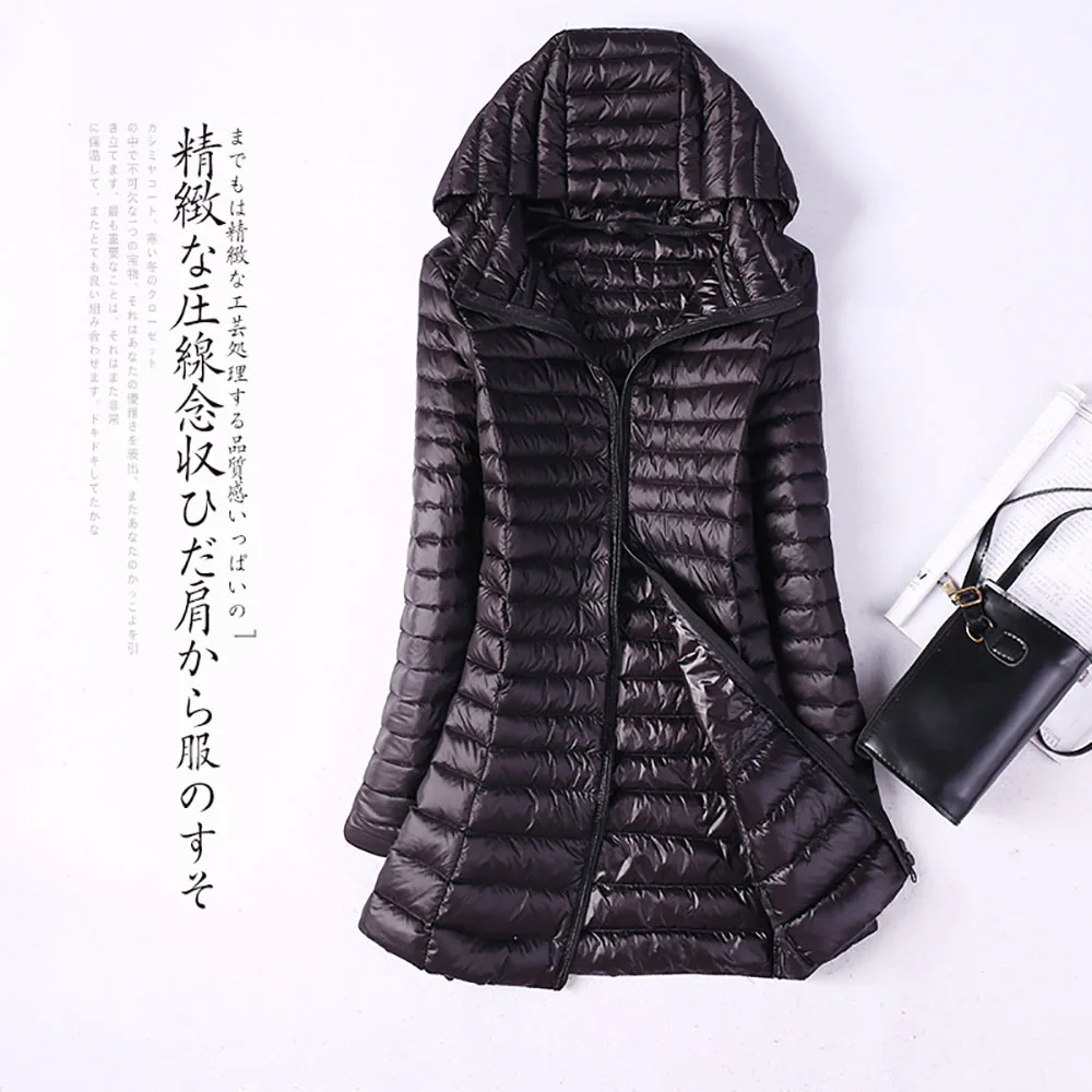 buy  2019 Spring Autumn Women's Long Jacket Coat Parka Simple Quilted Windproof Warm Duck Down Jacket Fe