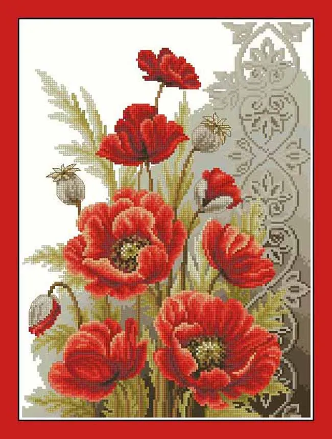 

14/16/18/28 Needlework,DIY Cross Stitch,Sets For Embroidery kits,11CT&14CT&16CT&18CT,Poppy flower