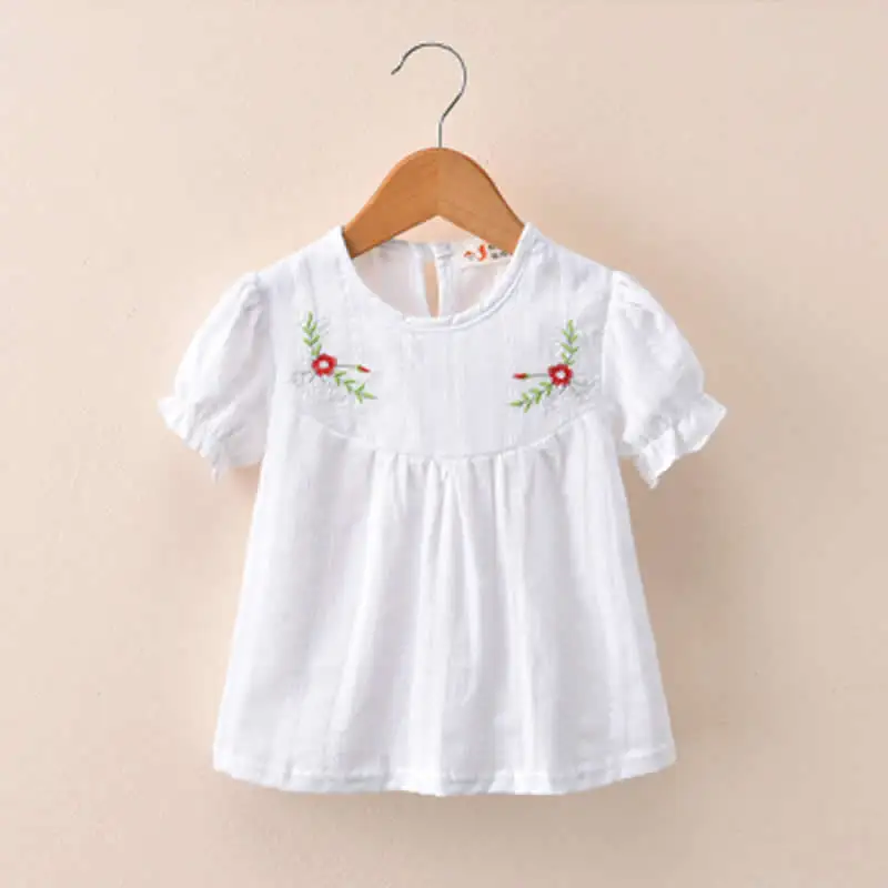 

Toddler Girls Tops Tees Short Sleeve Shirts Children Blouse Shirts 100% Cotton Kids Summer Clothes Baby Embroidery Floral Shirt