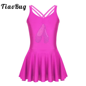 

TiaoBug New Kids Teens Shiny Rhinestone Toe Shoes Pattern Professional Ballerina Dance Ballet Tutu Dress Girl Gymnastics Leotard