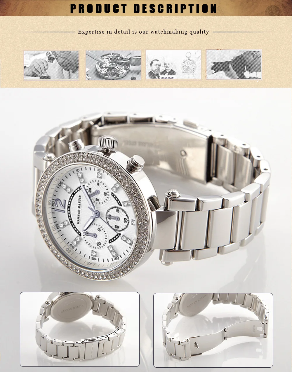 Hannah Martin Luxury Women's Bracelet Watches Rose Gold Rhinestone Ladies Watches Quartz Wristwatches relogio feminino Clock