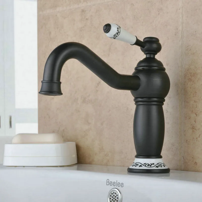 SRJ Bathroom Faucet Black Copper Waterfall Washbasin Tap Hot And Cold Water Tap Brass Antique Europe Style Basin Faucet  SRJ Bathroom Faucet Black Copper Waterfall Washbasin Tap Hot And Cold Water Tap Brass Antique Europe Style Basin Faucet