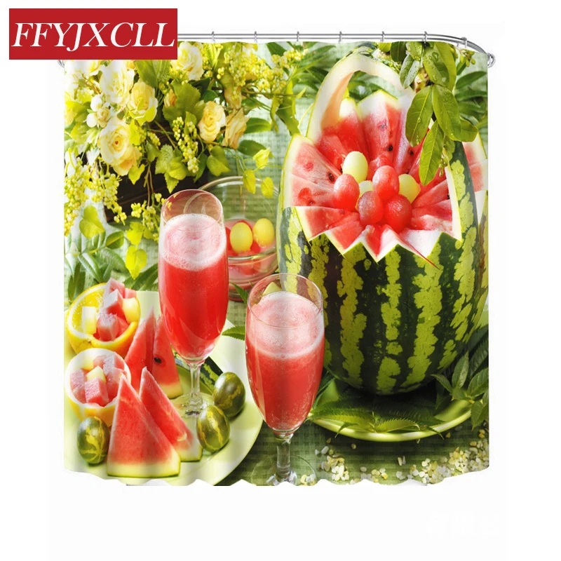 

Fruit Printing Watermelon Strawberry Creative Shower Curtain Polyester Waterproof Mildew Bathroom Curtain With 12 Hook