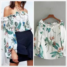 Women’s Summer Blouses Off shoulder Tops Female Loose Floral Print Top Femme Ruffle Beach Blouse And Shirts Flower Print 2018