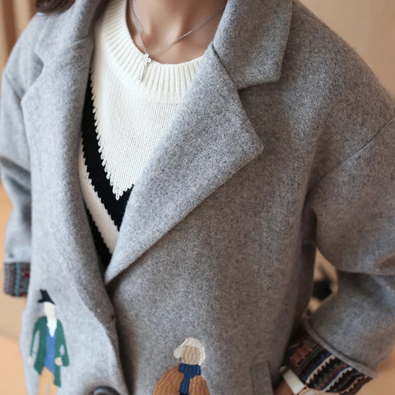 2018 autumn women coats,European fashion Female woolen jackets Embroidery outwear winter grey coats cashmere coat femme C0361