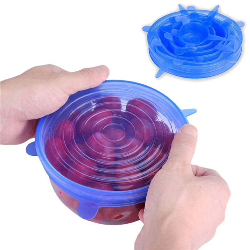 6Pcs/ Set Reusable Saran Wrap Universal Silicone Cover Vacuum Seal Suction Sealer Food Bowl Pot Stretch Kitchen accessories