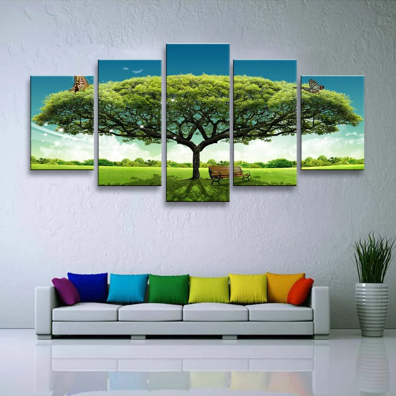 5 pieces high-definition print Big tree canvas oil painting poster and wall art living room picture PL5-194 (1)