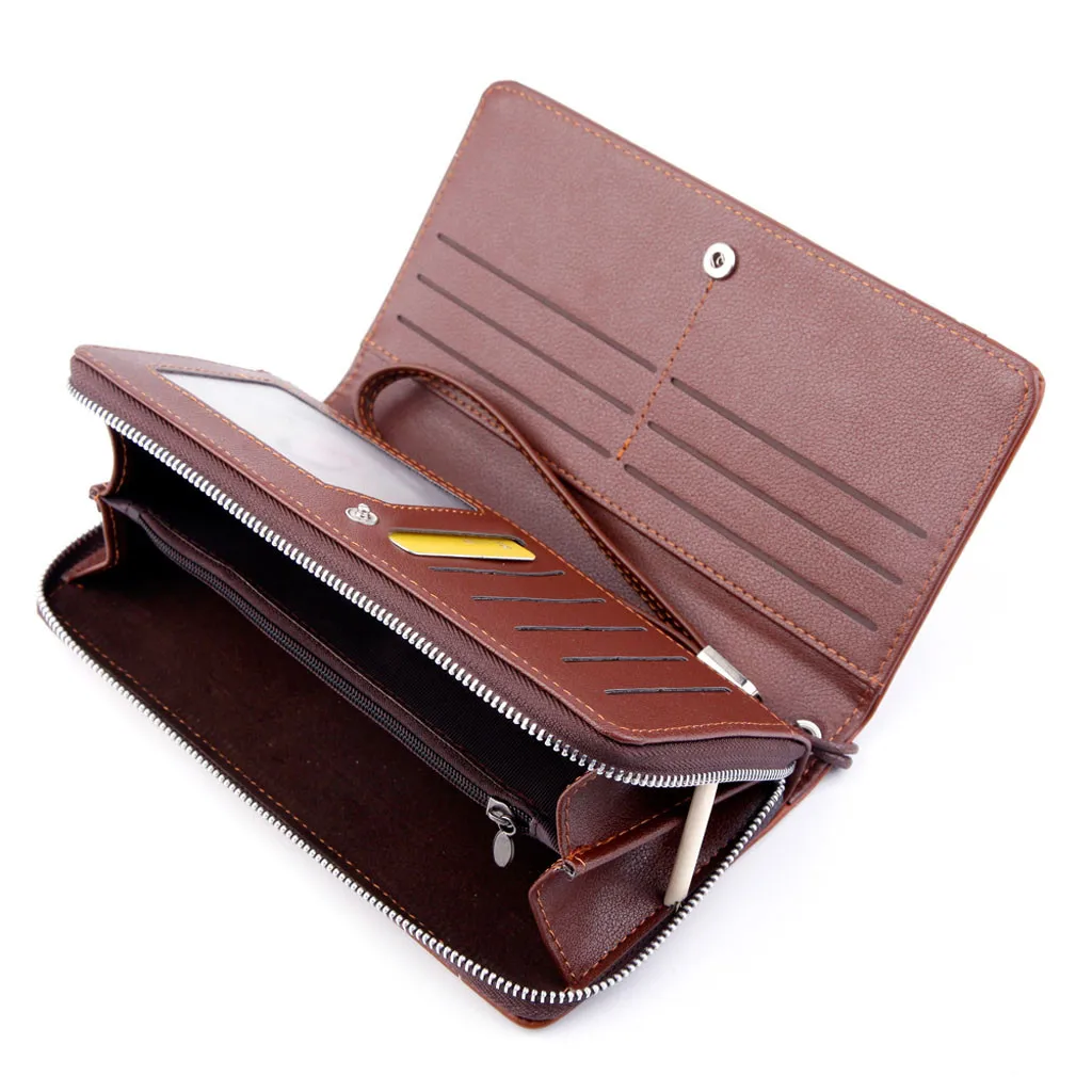 Мужской кожаный бумажник в стиле ретро, мужской Одноцветный клатч, длинный кожаный кошелек, чехол с несколькими картами, кошелек для кредитных карт
