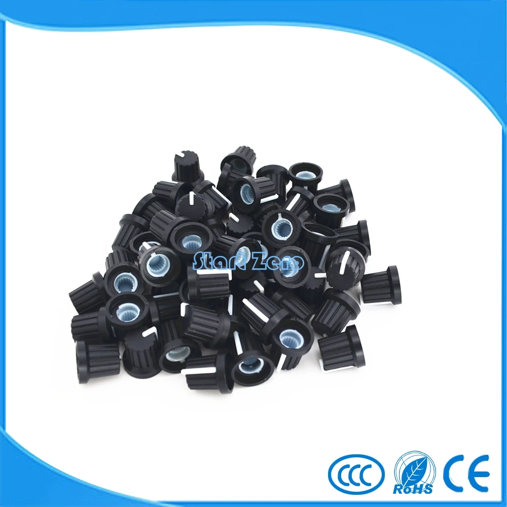 

30 Pcs 6mm Shaft Hole Dia Potentiometer Pot Knobs Caps