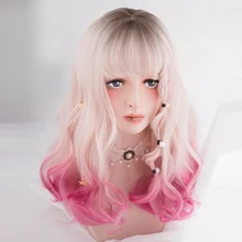 Лолита 45 см средний черный смешанный розовый кудрявый аниме леди сладкий челка синтетические волосы косплей парик+ парик крышка термостойкие H762392