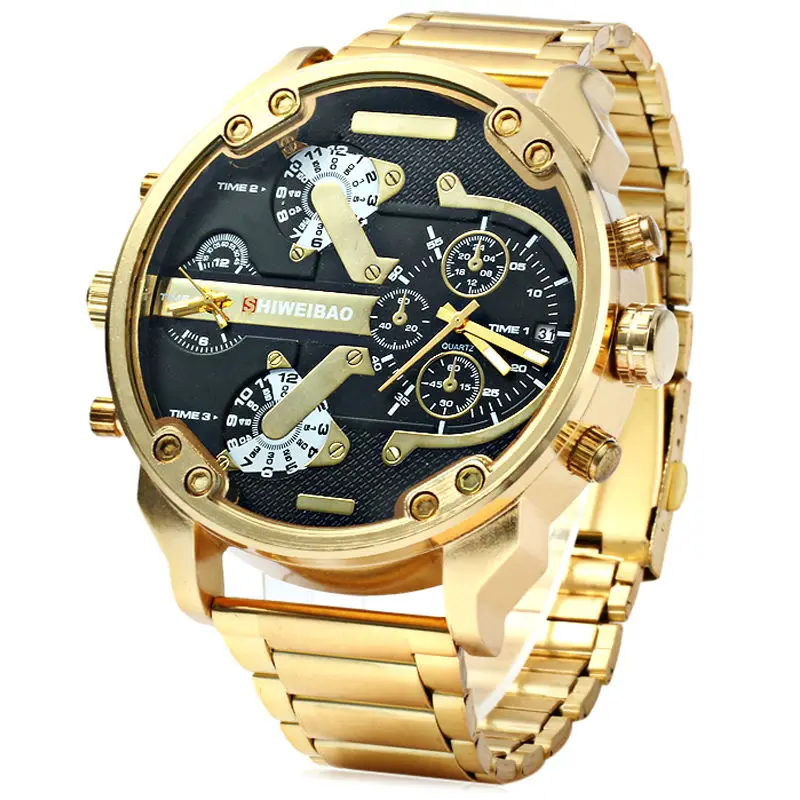 shiweibao dual time zones quartz military watch for men golden watches (6)