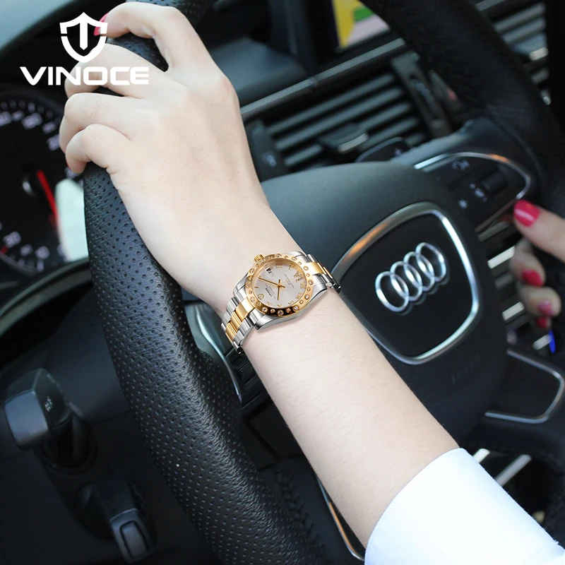 Женские часы VINOCE из нержавеющей стали с кристаллами и стразами