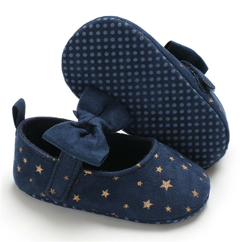 Горячая Распродажа очаровательный нашейный бант для девочек одежда для малышей Повседневное обувь новорожденного мягкая подошва, с бантом тапочки для малышей - Цвет: Синий