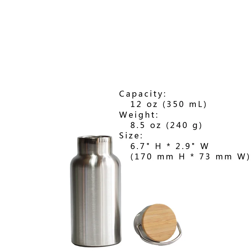 Термос из нержавеющей стали с двойными стенками с вакуумной изоляцией бутылки для воды колба Кружка Чашка Стакан с бамбуковой крышкой BPA бесплатно - Цвет: 350mL 12oz