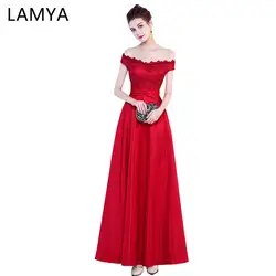LAMYA 2019 кружевное вечернее с вырезом «Лодочка» Платья Длинные линии атласное платье выпускного вечера красное элегантное женское платье De