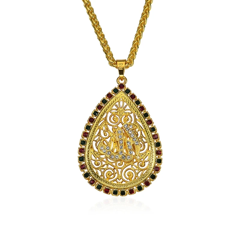 Unisex Arabic Muslim Women Totem Rhinestone Pendant Necklace Jewelry