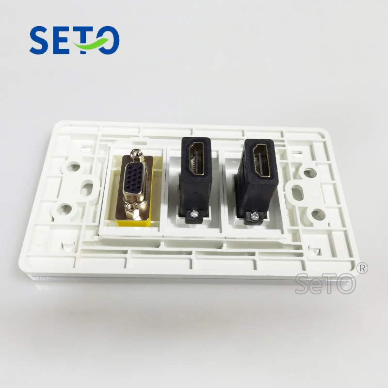 Сето 120 Тип два Порты и разъёмы HDMI+ VGA Панель розетка настенная тарелка Keystone лицевой панели