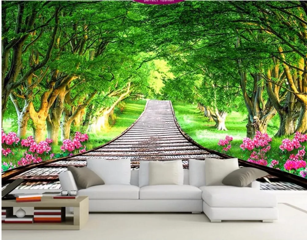 

custom photo 3d wallpaper Green woods and flowers trail background wall room Home decor 3d wall murals wallpaper for walls 3 d