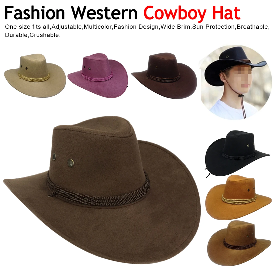 

Fashion Western Cowboy Hat Tourist Cap Outdoor Wide Brim Jazz hat Suede outdoor sun hat 2019 new Unisex