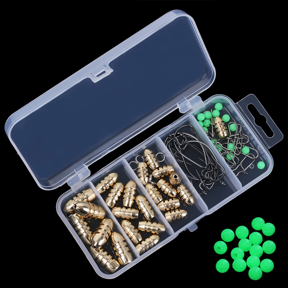 69Pcs Fishing Sinkers Set Sinker Weights Jig Hook Brass Swivel Ring