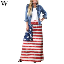 Womail Женская юбка летняя богемная полосатый американский флаг печатная длинная юбка Повседневная Длинная юбка для женщин M523