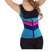 Женское боди без рукавов из неопрена, Бюстье под бюст, розовый, синий, черный цвет, молния в полоску с завышенной талией, корсеты