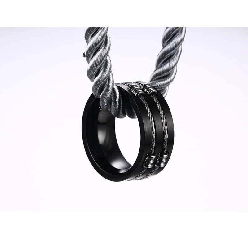 Vnox Men's Black Ring Stainless Steel Cool Wire Rings For Male Boy Punk Rock