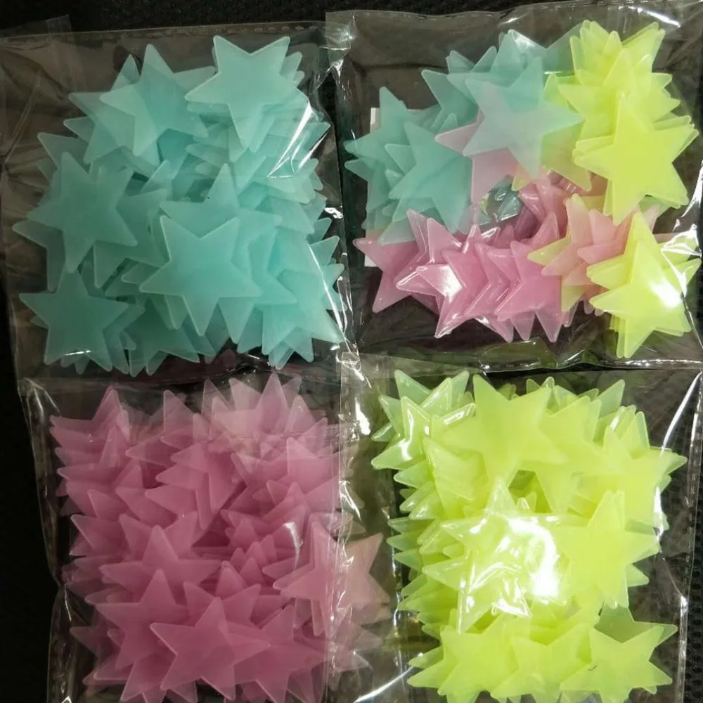 

100pcs 3CM 3D Luminous Star Wall Sticker Fluorescent Kids Bedroom Ceiling Home Dark Star Wall Stickers Festivel Decor