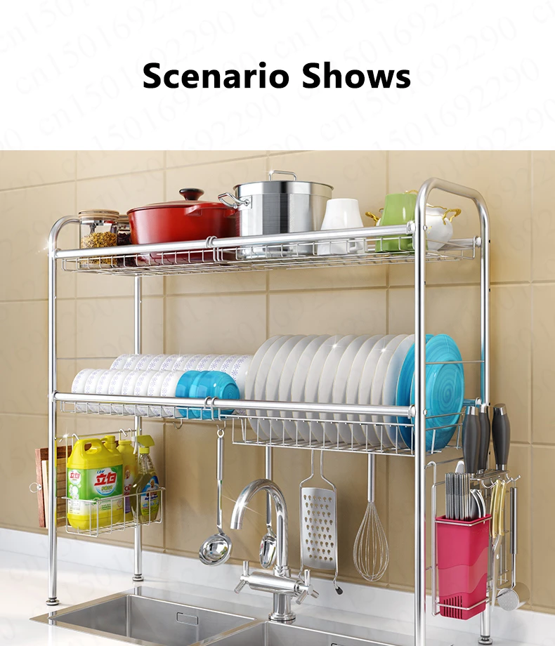 Multi Layered Kitchen Dish Rack Iron Dish Drainer Stainless Steel Sink Drain Rack Kitchen Rack Storage Shelf Kitchen Organizer