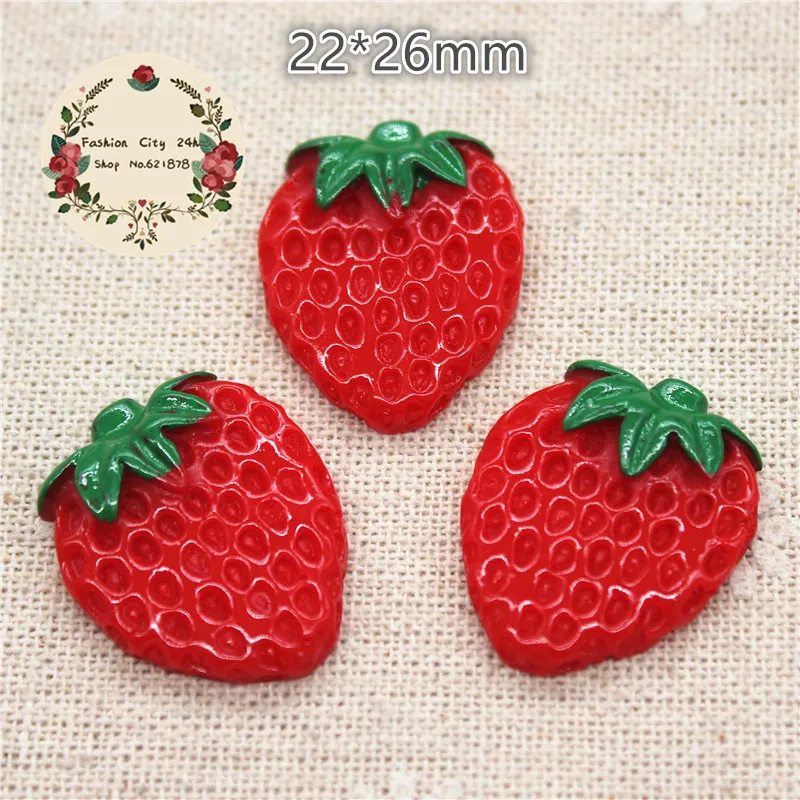 

10pcs Cute Simulation Strawberry Resin Miniature Food Art Flatback Cabochon DIY Craft Making,22*26mm